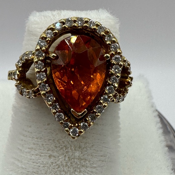 Mandarin Garnet and Diamond Ring